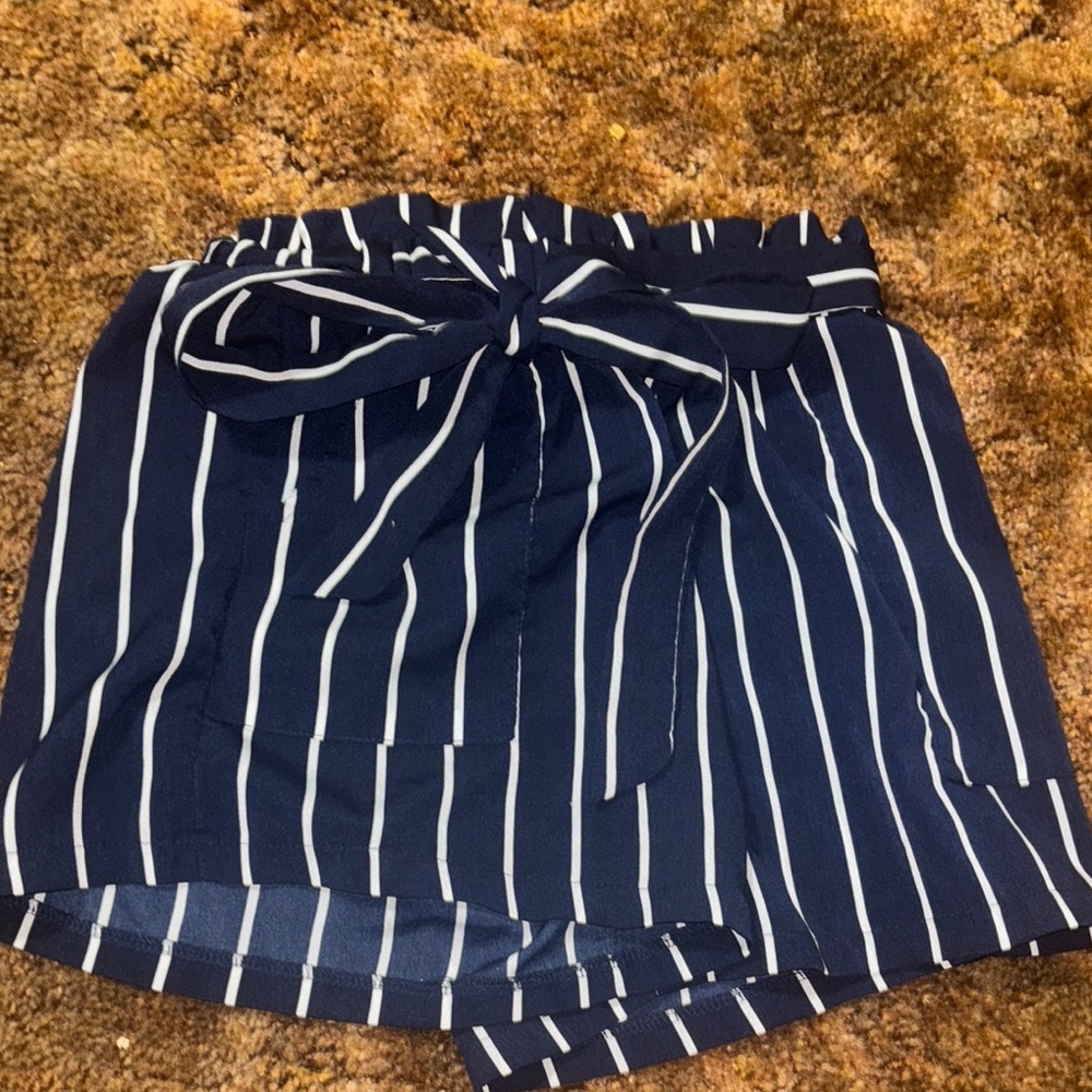 SHEIN Blue and White High Waist Striped Shorts